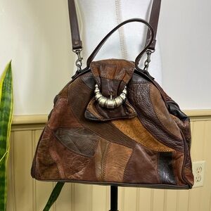 Emp•Orr Mixed Leather Patchwork Satchel Bag | Boho Indie Vintage